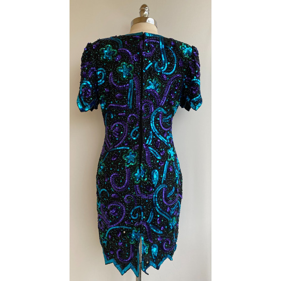 Vintage Retro 1980's Lawrence Kazar Fully Sequinned Evening Dress size Large - Picture 7 of 14